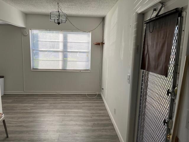 interior space with hardwood / wood-style floors and a textured ceiling