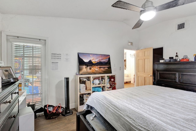 17891 N 86th St N, The Acreage, FL 33470 - bedroom with wood finished floors, lofted ceiling, a ceiling fan, and baseboards