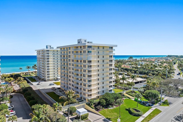 view of building exterior featuring a water view