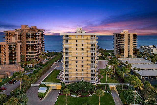 exterior space featuring a water view