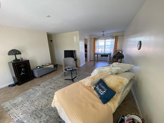 bedroom featuring light tile floors