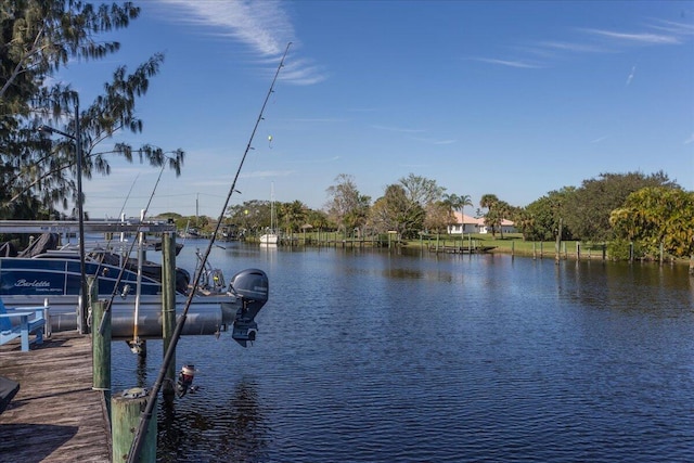 view of dock with a water view