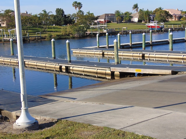 view of dock with a water view