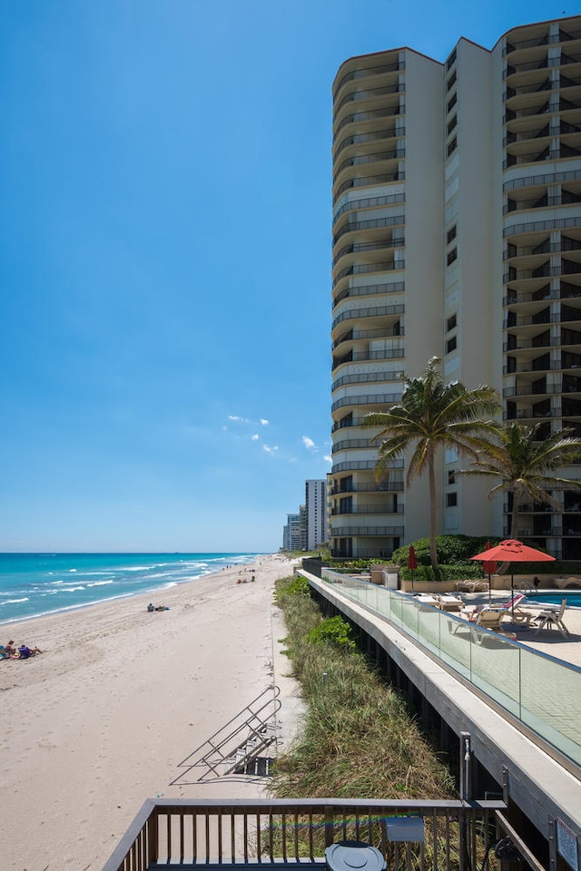 view of water feature with a view of the beach