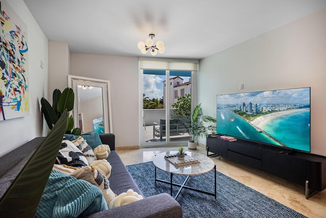 living room with a chandelier