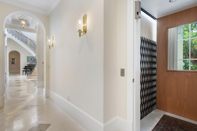 hallway featuring light tile floors