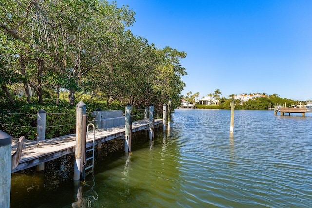 view of dock with a water view