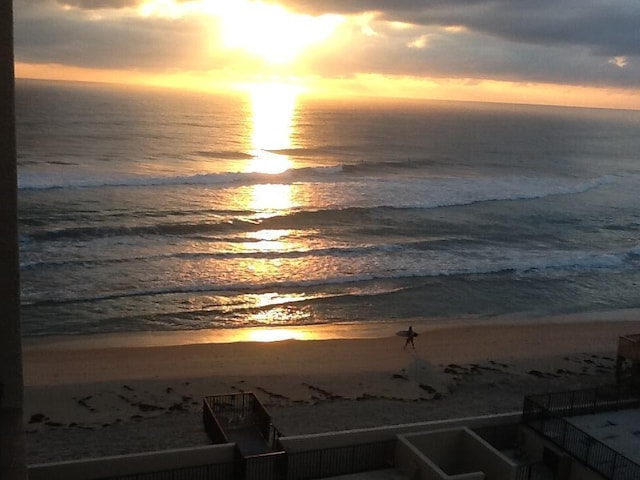 view of water feature with a view of the beach