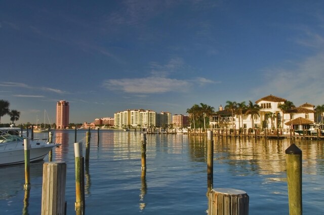 dock area featuring a water view