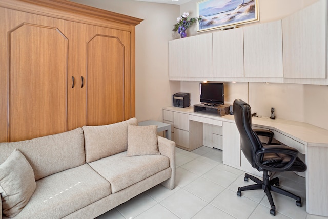 tiled office featuring built in desk