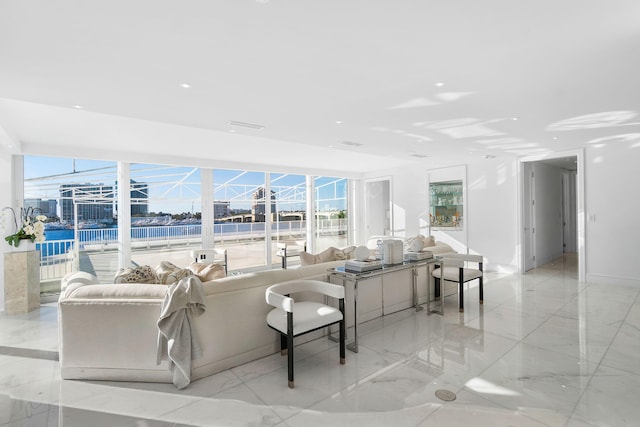 living room with light tile floors