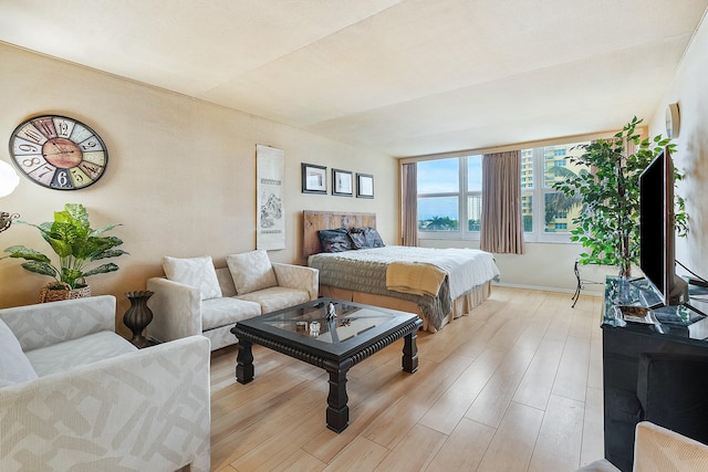 bedroom with light hardwood / wood-style floors