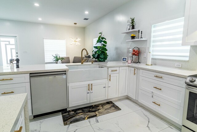 kitchen with white cabinetry, stainless steel electric range, and white refrigerator