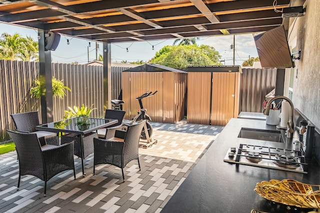 view of patio / terrace featuring a fenced backyard and outdoor dining area