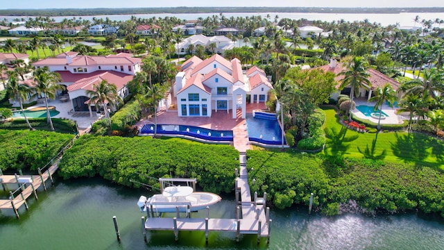 aerial view with a water view