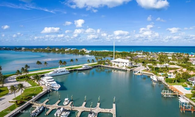 aerial view featuring a water view