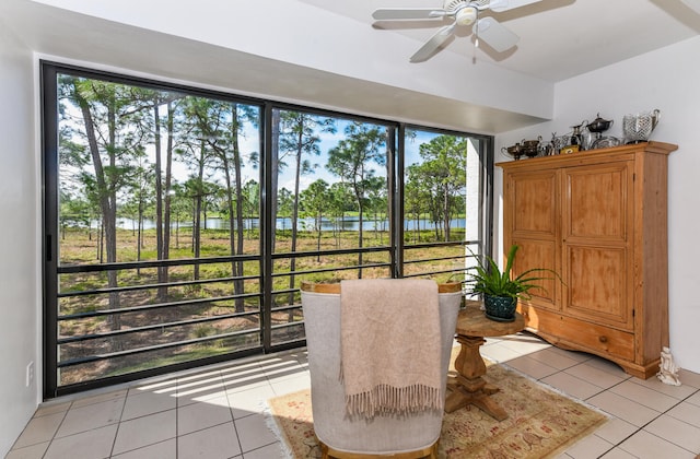 interior space featuring ceiling fan