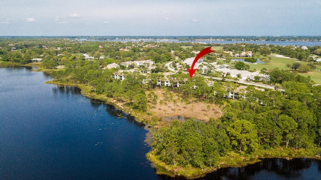 drone / aerial view featuring a water view