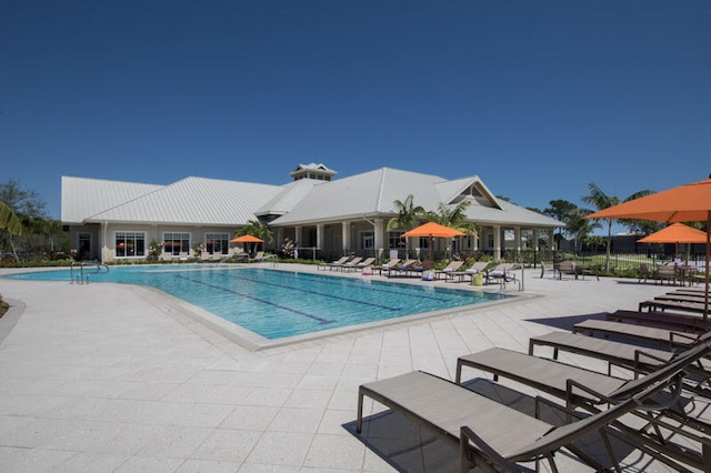 view of swimming pool with a patio