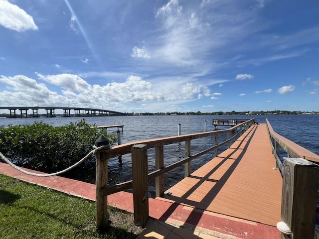 dock area with a water view