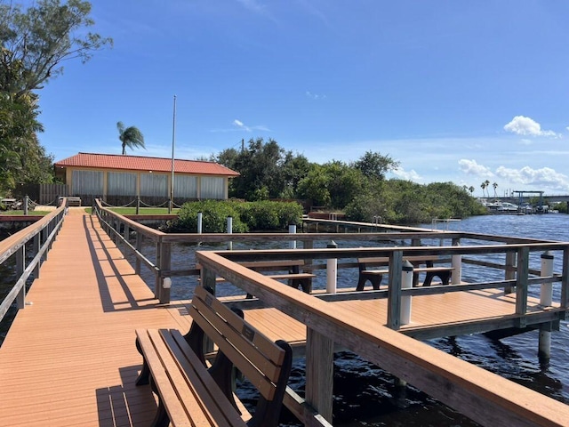 dock area featuring a water view