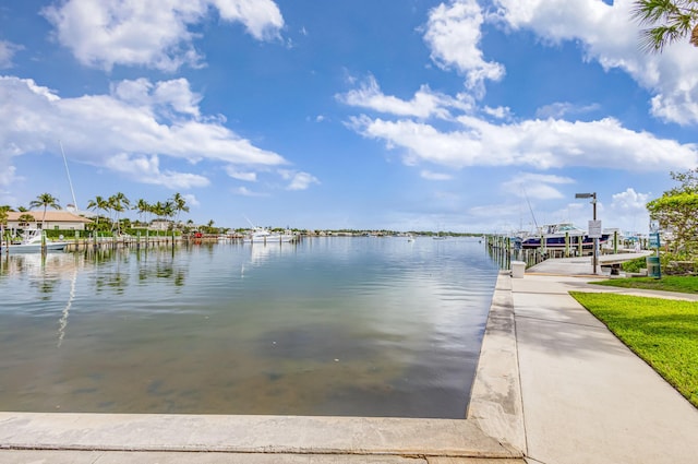 property view of water featuring a boat dock