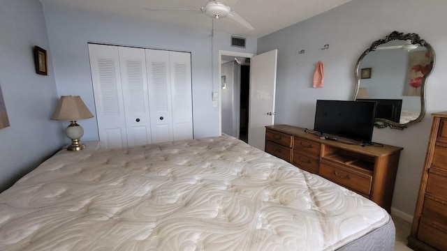 bedroom with a closet and ceiling fan