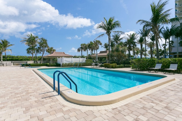 view of swimming pool with a patio area