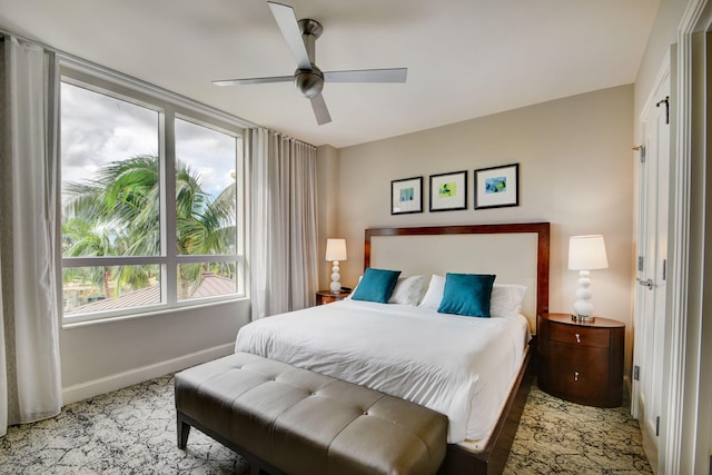 bedroom featuring ceiling fan