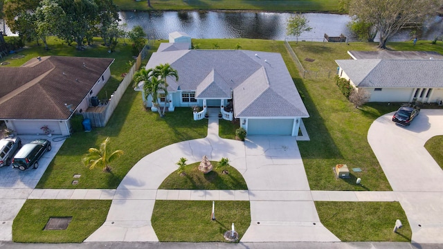 aerial view with a water view