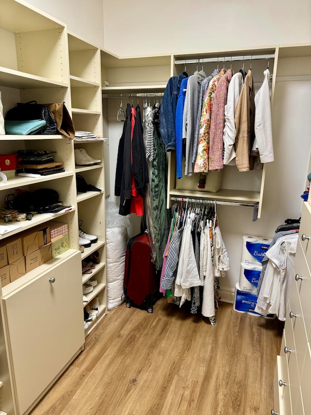 spacious closet with light hardwood / wood-style floors