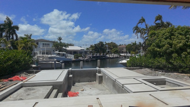 dock area with a water view