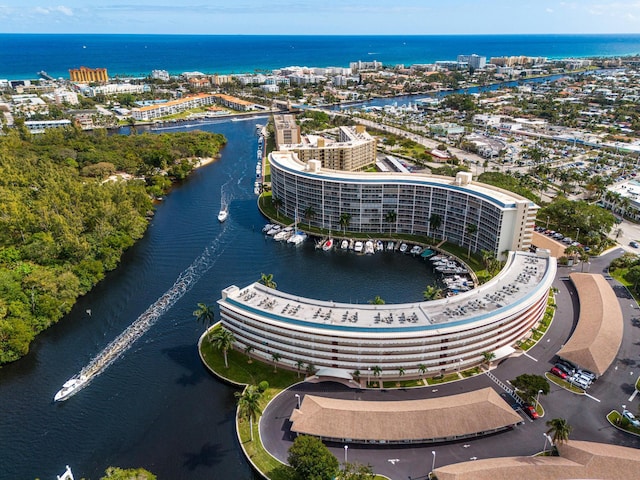 aerial view with a water view