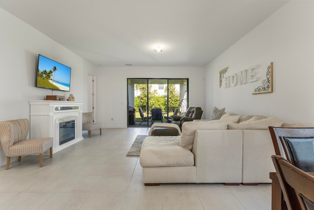 living room featuring light tile flooring