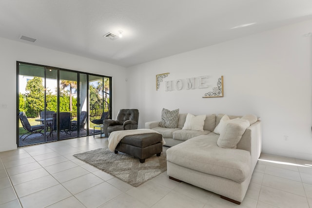 living room with light tile floors