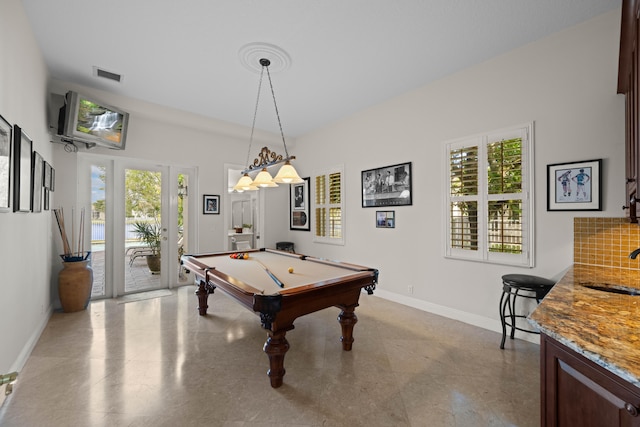 recreation room featuring light tile floors and billiards