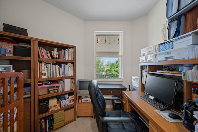 view of carpeted home office