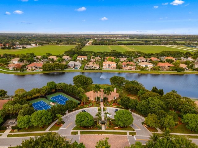 aerial view with a water view