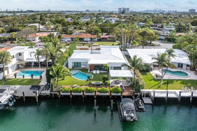 aerial view with a water view