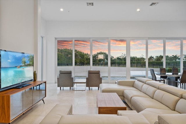 living room with light tile floors