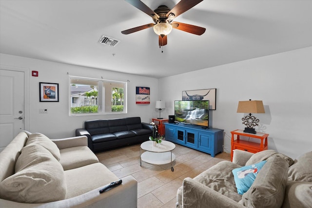 living room with ceiling fan