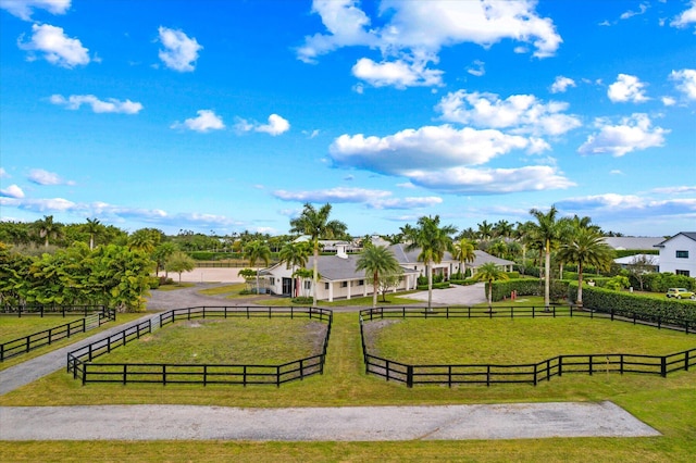 surrounding community with a rural view and a yard