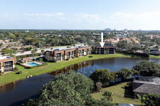 aerial view with a water view