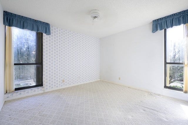 carpeted spare room with a textured ceiling