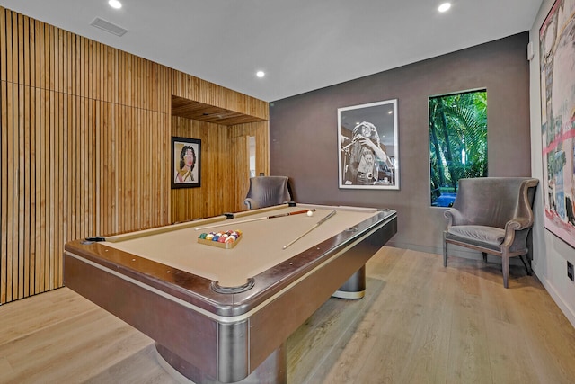 rec room featuring billiards and light hardwood / wood-style flooring