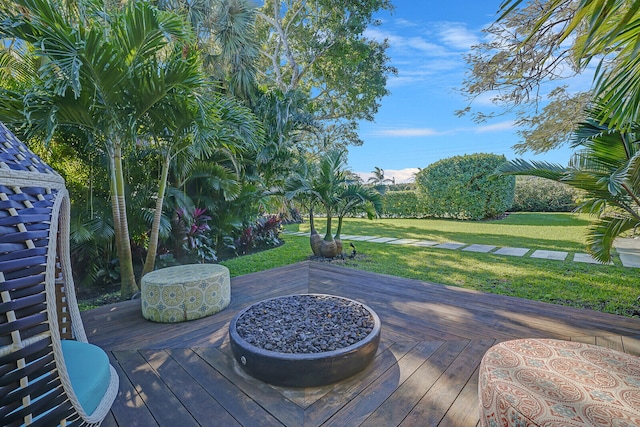 wooden terrace with a lawn