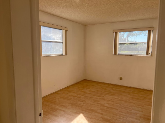 empty room with light hardwood / wood-style flooring, a textured ceiling, and a wealth of natural light