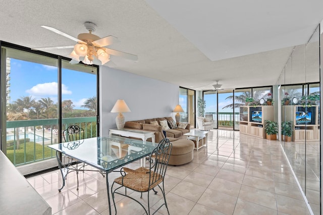 sunroom / solarium with ceiling fan