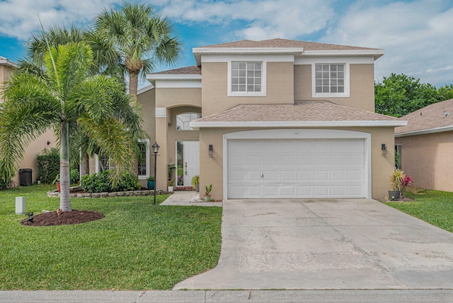 view of front of house with a garage and a front yard