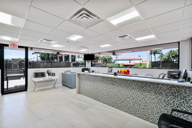 reception area with ceiling fan